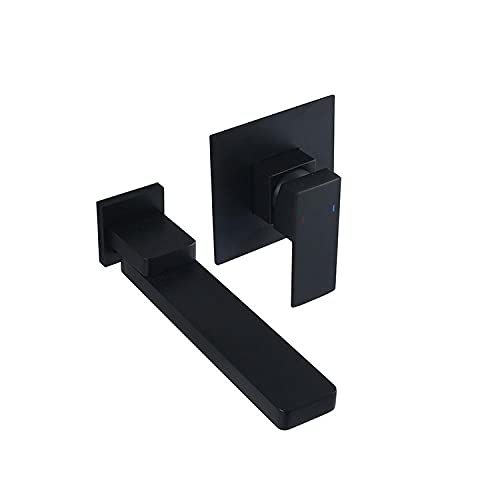 AAPOY Grifo De Lavabo Bonade Latón Negro Caja Empotrada Lavabo En La Pared Grifo De Agua Fría Y Caliente Grifo Giratorio Del Lavabo Del Baño Negro