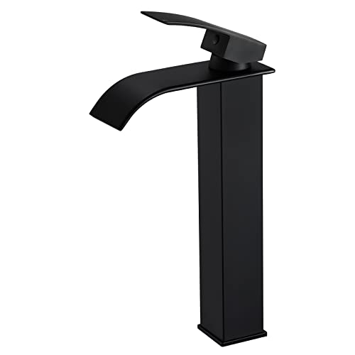 Ketaliria Grifo monomando para lavabo con cascada, alta presión, grifo monomando para lavabo, grifo de baño, grifo de baño, caño alto para lavabo, negro mate