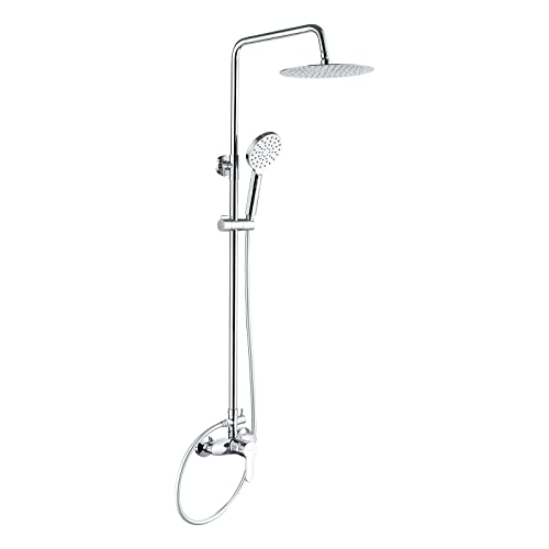 GRIFEMA G7004 Columna monomando ducha, sistema de ducha con alcachofa, rociador 25x25 cm, manguera y soporte, cromo