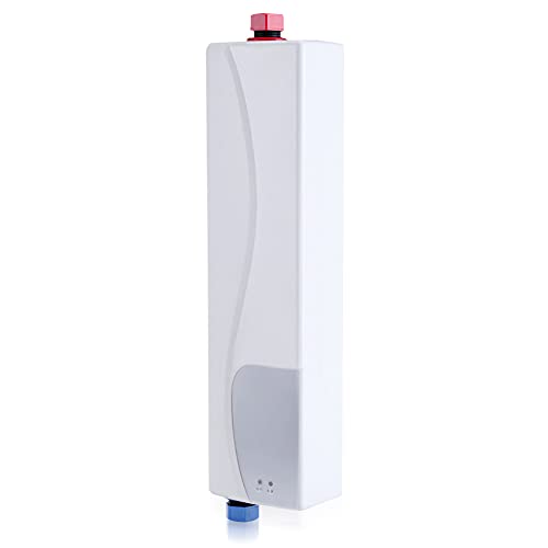 Mini Calentador de Agua Eléctrico, Calentador de Agua Electrico Instantaneo 220V Sin Tanque con Válvula de Alivio de Presión Calentador de Agua Portátil con Luz Led Para Cocina Baño(Blanco)