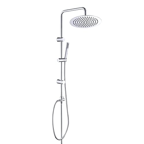 Görbach Columna Ducha Hidromasaje sin Grifo Barra Ducha en Acero Inoxidable de Altura Adjustable Set Ducha con Ducha Mano en LATÓN y Alcachofa Rociador Superior en Acero INOXI D25cm.