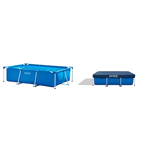 Intex 28272NP Small Frame - Piscina Desmontable, 300 x 200 x 75 cm, 3.834 litros + 28038 - Cobertor Piscina Rectangular Prisma/Small Frame 300 x 200 cm, Color Azul