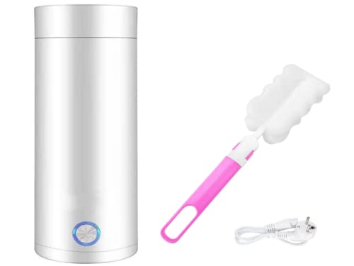 Kellegour Hervidor Eléctrico Portátil,con Esponja para Botellas,Hervidor de Té de Viaje con Apagado Automático,Calentador de Agua para Té,Hervidor de Viaje para Hacer Té,Café,Leche para Bebés(Blanco)