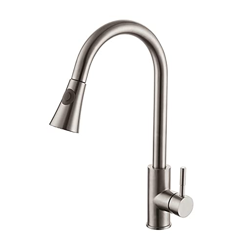 Mainen Grifo de Cocina Extensible con Grifo de Cocina Giratorio de 360 ​​° con caño Alto arqueado, Grifo de Fregadero de Acero Inoxidable, Grifo de Fregadero de una Mano