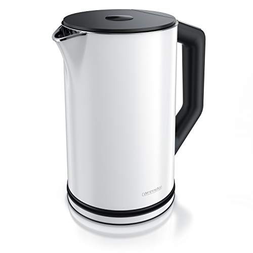 arendo – Hervidor de Agua Eléctrico - Acero Inoxidable - con Ajuste de Temperatura de 40°C a 100°C - 1,5 litros - 2200 W - Modelo Elegant - Diseño de Doble Pared - Libre de BPA - Blanco