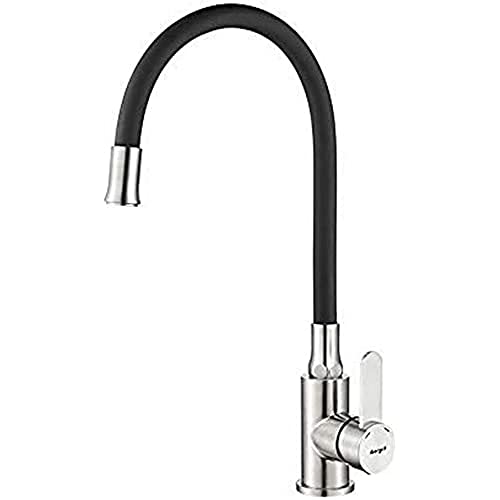 Ibergrif M22119-2 - Grifo de Cocina Negro con Caño Flexible Universal, Grifería para Fregadero, Acero Inoxidable Cepillado