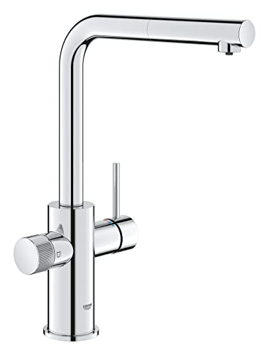 GROHE Minta, Grifo de cocina (caño alto extraíble, forma en L, compatible con kits filtración Blue (por separado), menor consumo de agua), cromo, 30601000