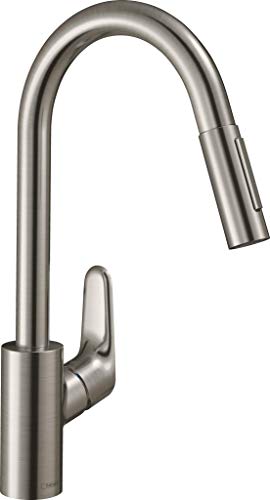 Hansgrohe 31815800 Focus grifo de cocina con ducha extraíble, acero inoxidable