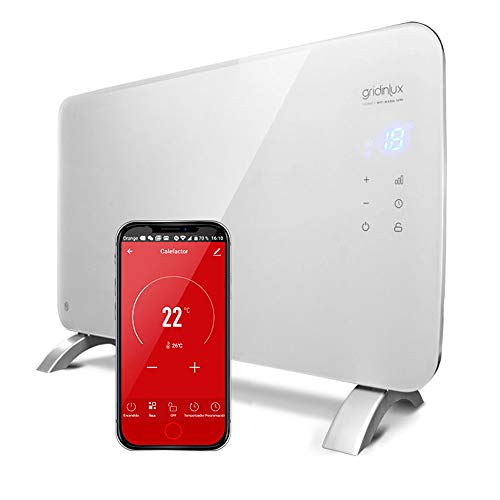 Gridinlux Homely Radiador Cristal Eléctrico, Calefacción Termostato, Convector Calor, WiFi, App, Silencioso, Apto para baños, Color Blanco, WIFI WARM 1500