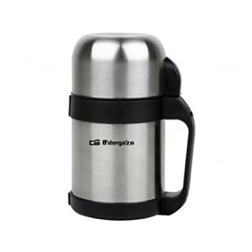 Orbegozo TRSL 1000 - Termo para sólidos y líquidos, fabricado en acero inoxidable, temperatura fría o caliente, tapón con pulsador dosificador, taza aislante térmicamente, 1000 ml