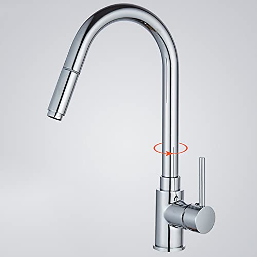 Mainen Grifo de Cocina Grifo de Cocina Cromo con Ducha Grifo de Lavabo Giratorio Extensible de 360 ​​° Grifo Mezclador Grifo de Lavabo de una Sola Palanca