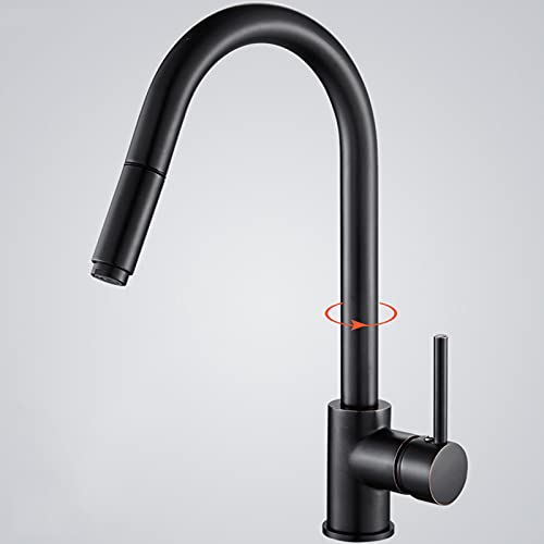 Mainen Grifo de Cocina Grifo de Cocina Negro con Ducha Grifo de Lavabo Giratorio Extensible de 360 ​​° Grifo Mezclador Grifo de Fregadero de una Sola Palanca