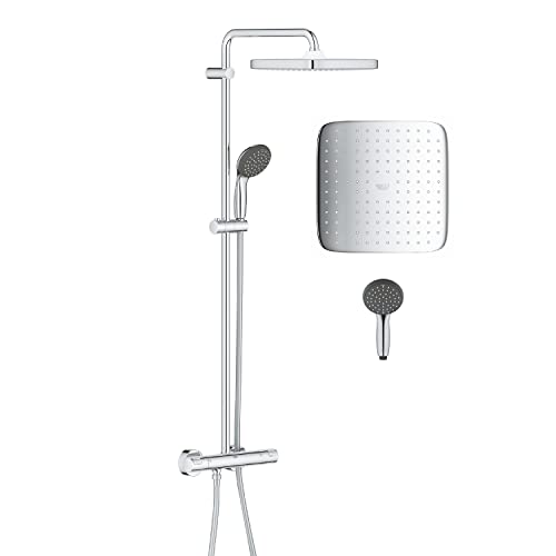 GROHE Vitalio Start 250 Cube QuickFix- Sistema ducha termostática (ducha mural 25 cm, teleducha 10 cm con 2 chorros), tecnología Water Saving (menos consumo de agua), cromo, 26696000