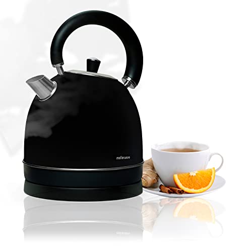 Mellerware - Hervidor Eléctrico Inox Spring! 2200W | Indicador Nivel de Agua | 0-100ºC Calentamiento Rápido <3 min 1.8L | Base 360º | Libre BPA | Kettle Diseño Tetera Elegante | Negro