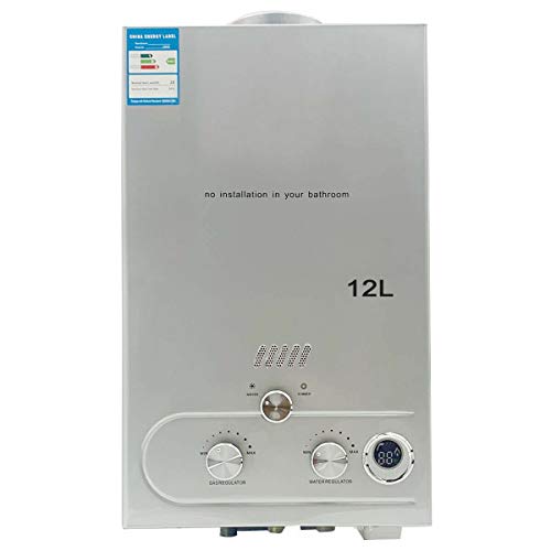TABODD Calentador de agua de gas propano portátil de 24 kW, 12 L, ducha de camping para ducha, baño, agua caliente, camping, ducha, calentador de agua con certificación CE