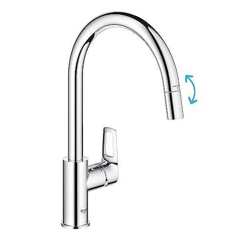 GROHE StartLoop- Grifo cocina (caño alto extraíble, forma C, giro 360°, instalación QuickFix, limitador caudal ecológico), cromo, 305560000