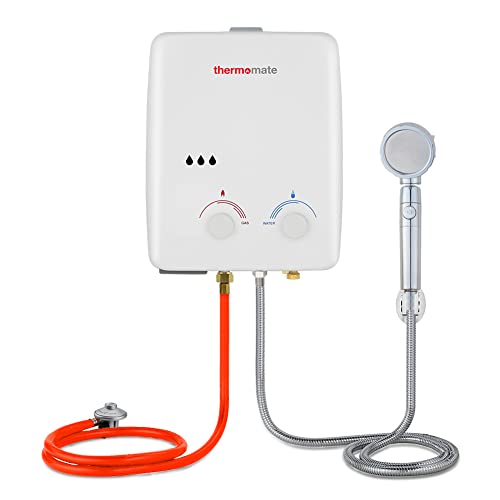 Calentador de Agua a Gas, thermomate AZ132 5L Ducha de Gas Propano Instantáneo, Intercambiador de Calor de Cobre Puro, uso para Caravana, Camping, Barco