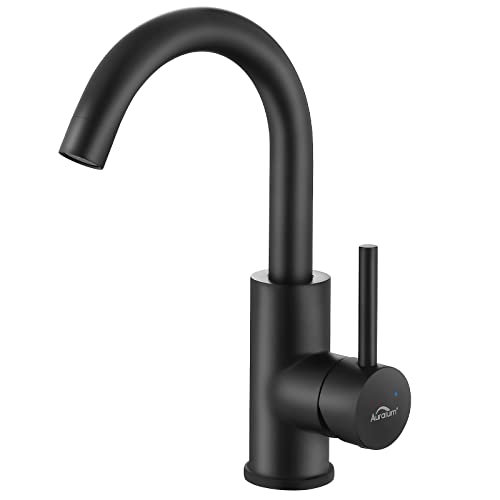 Grifo Lavabo, Auralum Grifo Lavabo Negro 360° Giratorio, Grifo Baño Altura Total 260mm con Aireador Extraíble y Mangueras 60CM