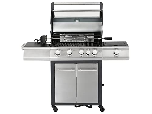 Venta-unica - Barbacoa de gas con 4 quemadores, 1 calentador lateral y 1 asador 148x56x121 cm - ROASTY
