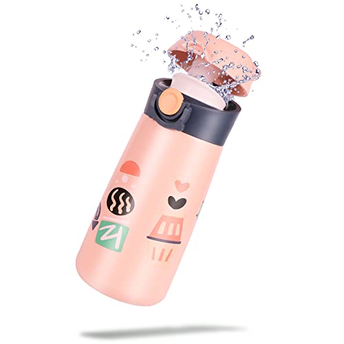 Dreamhigh® Termo para niños, 460 ml, a prueba de fugas para niños, botella de agua informal, acero inoxidable, sin BPA (Rosa)