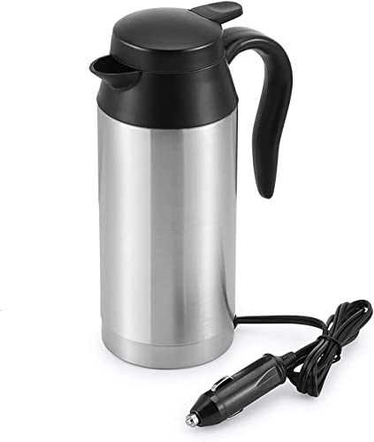 ONEVER Hervidor de Viaje, Hervidor Eléctrico Portátil para Automóvil de Acero Inoxidable de 650 ml y 12 V con Taza de Goma Sellada para Calentar el Automóvil para Agua Caliente, Café, Té