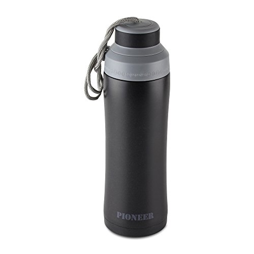Pioneer Aislado al vacío estanca de Acero Inoxidable fácil de Abrir con una Mano Funcionamiento Deportes Viajes Cápsula matraz 8 Horas Caliente 24 Horas frío 320 ml, 0.32L, Negro
