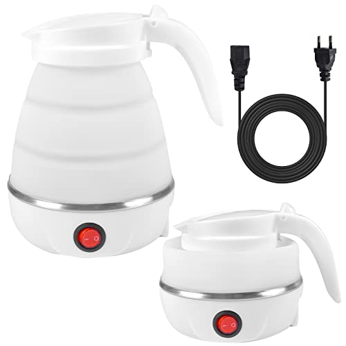 Hervidor Eléctrico Plegable, 600 ml Hervidor de Agua Plegable de Silicona, Hervidor de Agua Eléctrico Plegable con Fondo de Acero Inoxidable, Mini Hervidor Portátil para Acampar, Viajar, Vacaciones