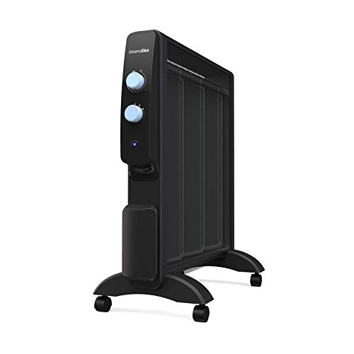 UNIVERSALBLUE Calefactor Mica bajo Consumo | Radiador Silencioso 1500W |Color Negro | Termostato Regulable | Rápido calenamiento