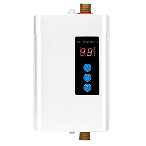 Calentador de Agua Instantáneo, Mini Pantalla Táctil LCD Calentador de Agua eléctrico sin Tanque Calentador de Agua de Control Remoto Máquina de Calentamiento de Agua para El Hogar(Blanco UE 4000W)