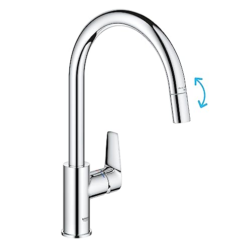 GROHE Start Edge- Grifo cocina (caño alto extraíble, forma C, giro 360º, instalación QuickFix, limitador caudal ecológico), cromo, 30550000