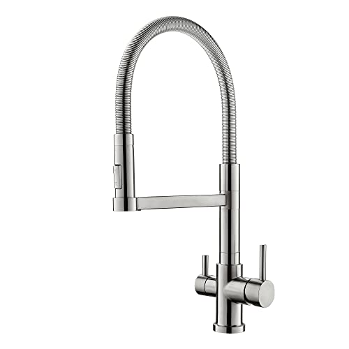 AORA® Grifo de acero inoxidable Statement Inox de 3 vías | Grifo giratorio de cocina de 360° de acero inoxidable 304 macizo | Grifo para fregadero para filtro de agua, sistemas de ósmosis | grifo de