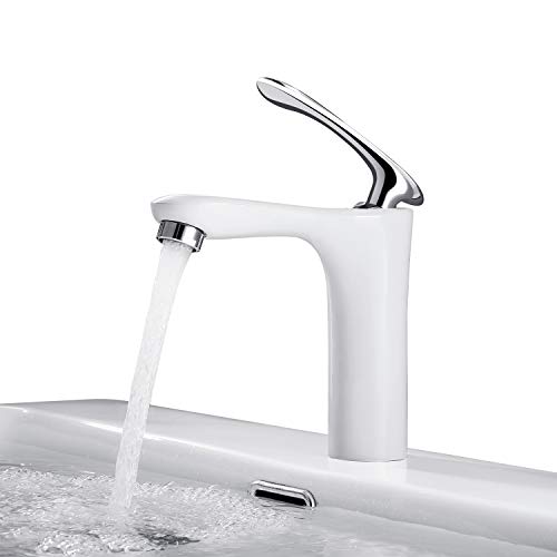 BONADE Grifo de Lavabo Monomando Blanco para Baño Fregadero Cuenca Mezclador con Válvula De Cerámica, Agua Fria y Caliente Disponible, Aireador Desmontable Ahorro del Agua