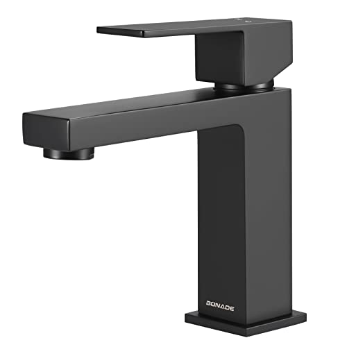 BONADE Grifo Baño Negro, Grifo Lavabo Negro Latón Mate, Grifo Mezclador Fregadero, Grifo Negro para Baño, Monomando Mezclador Fácil Montaje