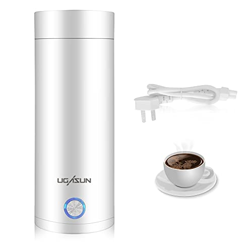 Aoreun Hervidor Agua Electrico, 400 ml Hervidor Eléctrico Portátil, Mini Termo 3 en 1, Mini Taza de Agua Eléctrica con Apagado Automático, mini calentador portátil para Hacer Té, Café, Leche - Blanco