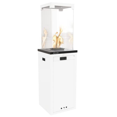 KRATKI PATIO LIGHT blanco, Calefactor de Exterior a gas, Estufa de gas propano butano para exterior, Braserro Portátil con Ruedas, Chimenea de jardin (8,2 kW), Sin humo e Inodoro, No necesita chimenea