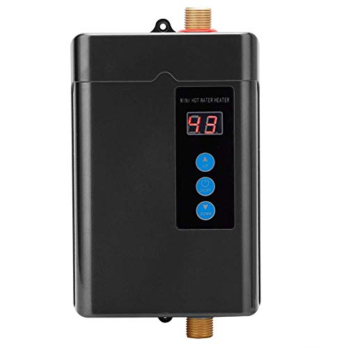 Calentador de Agua Instantáneo, Mini Pantalla Táctil LCD Calentador de Agua eléctrico sin Tanque Calentador de Agua de Control Remoto Máquina de Calentamiento de Agua para El Hogar(Negro EU 4000W)