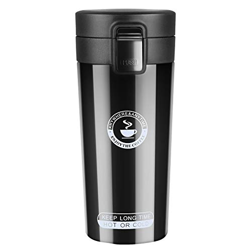 flintronic Termo Taza 360ML Travel Mug, Taza de Viaje, Frasco de Vacío de Acero Inoxidable,Pantalla LED Táctil Inteligente con Temperatura,Térmica de Doble Pared, Aislado al Vacío, para Niños, Oficina