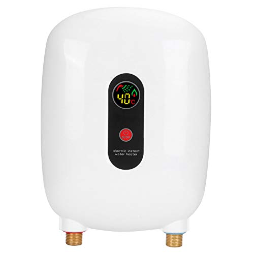 XINL 3500W 220V Mini Calentador de Agua eléctrico instantáneo sin Tanque con Pantalla Digital, protección contra sobrecalentamiento, para el hogar, Cocina, baño, Ducha, Blanco(Enchufe de la UE)