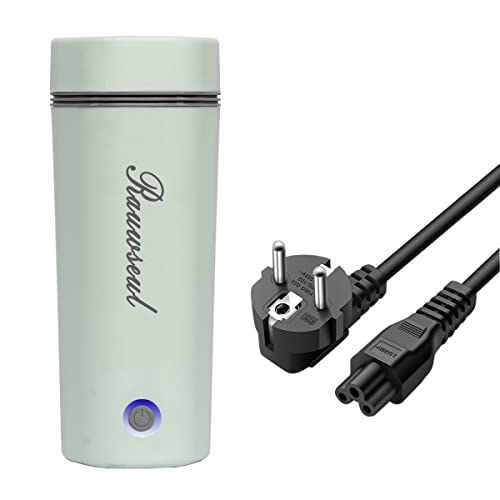 auwseul Hervidor de agua eléctrico de viaje, 450 ml, mini calentador portátil, 3 en 1, mini termo 304, forro de acero inoxidable, 220 V, 300 W, taza de calor de cocina rápida, apagado automático…