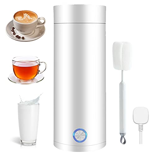 Hervidor Agua Electrico Pequeño, Mini Tetera de 400 ml con Apagado Automático Hervidor de Viaje para Preparar Café y Té 5 minutos de calentamiento rápido Calentador Leche (Blanco)