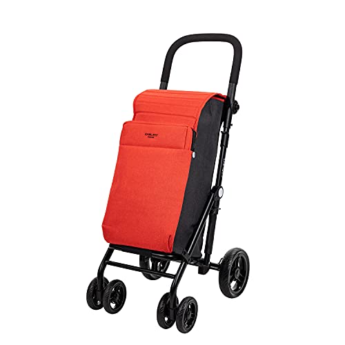 Carlett - Carro de la Compra, Carrito Plegable para Supermercado, con 4 Ruedas Resistentes a la Lluvia y una Gran Capacidad 25kg, Bolsa Principal 36L, Térmica 7,5L y Bolsillo Posterior – Color Rojo