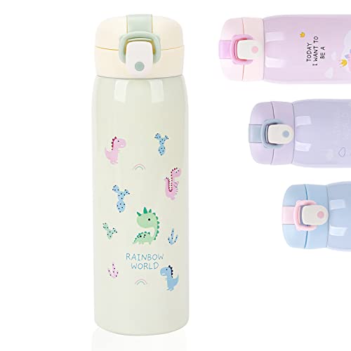 Botella Agua para Niños 500 ml, Botella de Agua Acero Inoxidable Sin BPA, Botellas de Agua Aisladas a Prueba de Fugas para Niños Niñas, Cantimplora Termo-Mantenga 12 Horas Caliente y 24 Horas Frío (B)