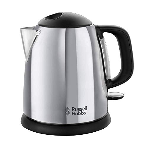 Russell Hobbs Hervidor de Agua Eléctrico Victory - 1 litro, Hervidor Pequeño, 2200 W, Filtro Extraíble, Zona de Ebullición Rápida, Base de 360°, Indicador del Nivel de Agua, Inox., Plata - 24990-70
