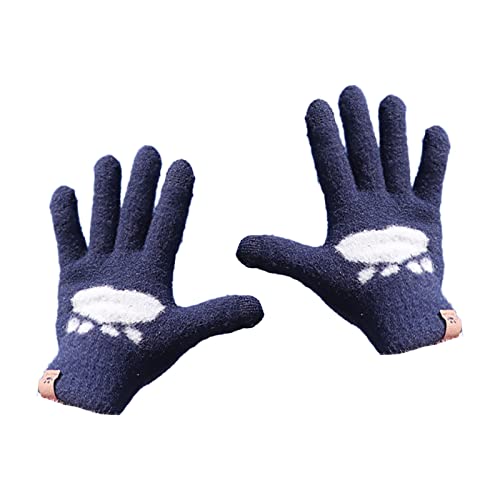 H.eternal Guantes Mujer, Guantes de Punto elásticos cálidos con Estampado de Corazones para Invierno, Guantes de Lana con Dedos completos para otoño Calentador Gas (Navy, A)