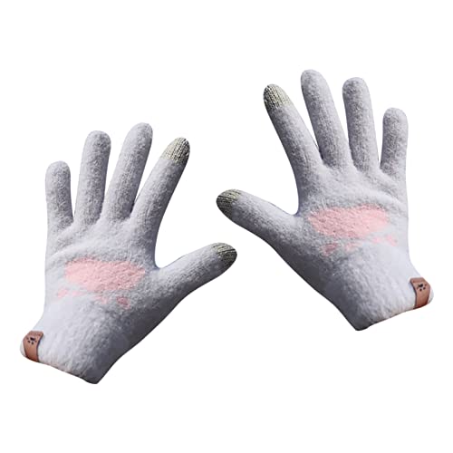 Guantes Mujer, Guantes de Punto elásticos cálidos con Estampado de Corazones para Invierno, Guantes de Lana con Dedos completos para otoño Caldera A Gas (Grey, A)