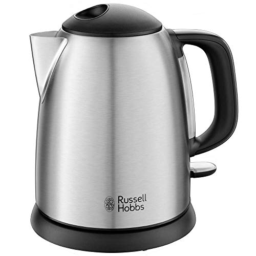 Russell Hobbs Hervidor de Agua Eléctrico Adventure - 1 litro, Hervidor Pequeño, 2400 W, Filtro Extraíble, Zona de Ebullición Rápida, Base de 360°, Indicador del Nivel de Agua, Inox., Plata - 24991-70