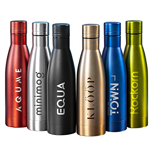 Botella personalizada acero inoxidable térmica botella termo agua con tu texto grabada en láser con doble pared cantimplora de agua botellas (Azul)