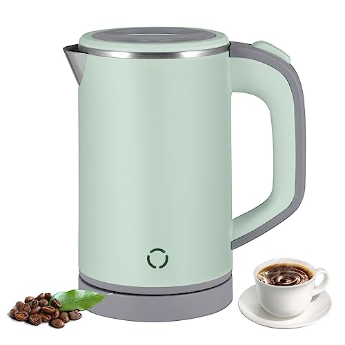 800ML Pava Electrica, 600W Jarra Electrica Calentar Agua, Hervidor de Agua Pequeño, Electric Kettle Inoxidable para té Café Leche para Bebés, Sobrecalentamiento Viaje Silencioso (Green)