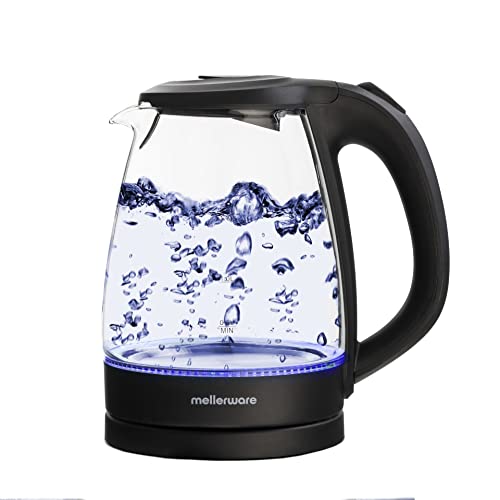 Mellerware - Hervidor Eléctrico Spring! 2200W | Indicador Nivel de Agua | 0-100ºC Calentamiento Rápido <3 min 1.7L | Base 360º | Kettle Diseño Tetera Elegante | Transparente