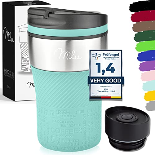 Milu Termo Taza 210ml - Vaso Termico de Viaje - Café para Llevar - Taza de Viaje - Taza de acero inoxidable para beber - con aislamiento de doble pared (Turquesa, 210ml)